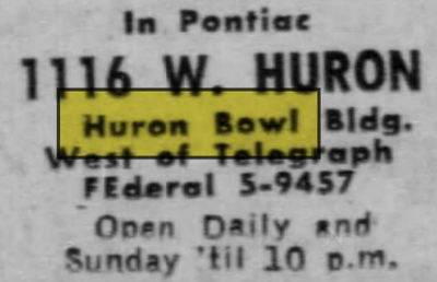 Firebird Lanes (Huron Bowl, JBs Lounge) - Oct 1955 Ad With Huron Address